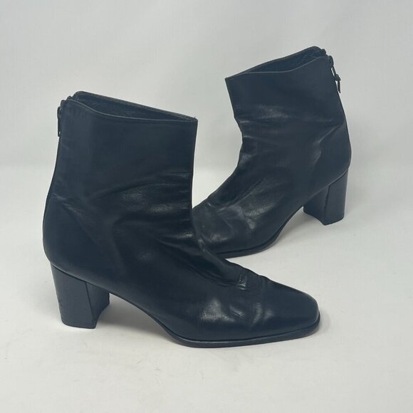 Stuart Weitzman ankle boots 10B black leather square toe y2k 90s - Picture 7 of 16